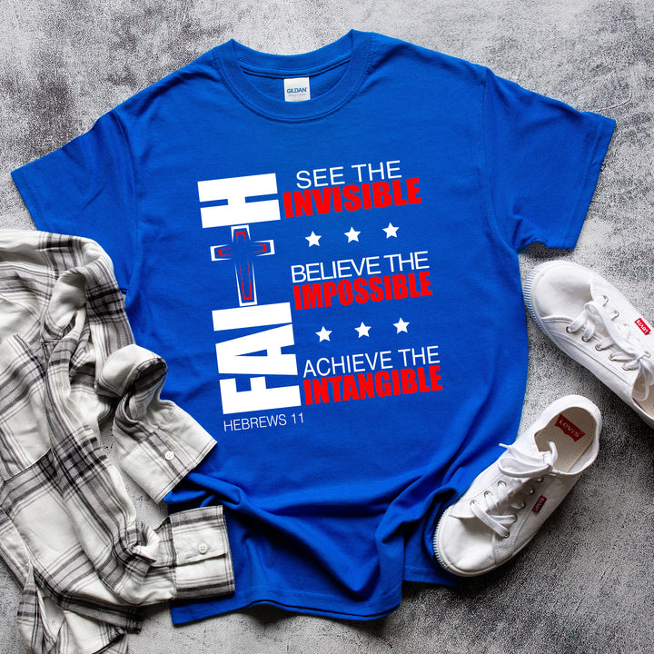 Faith Christian Shirt | Cross | Bible Shirt | Hebrews 11 | Believe | Unisex | Royal Blue Shirt