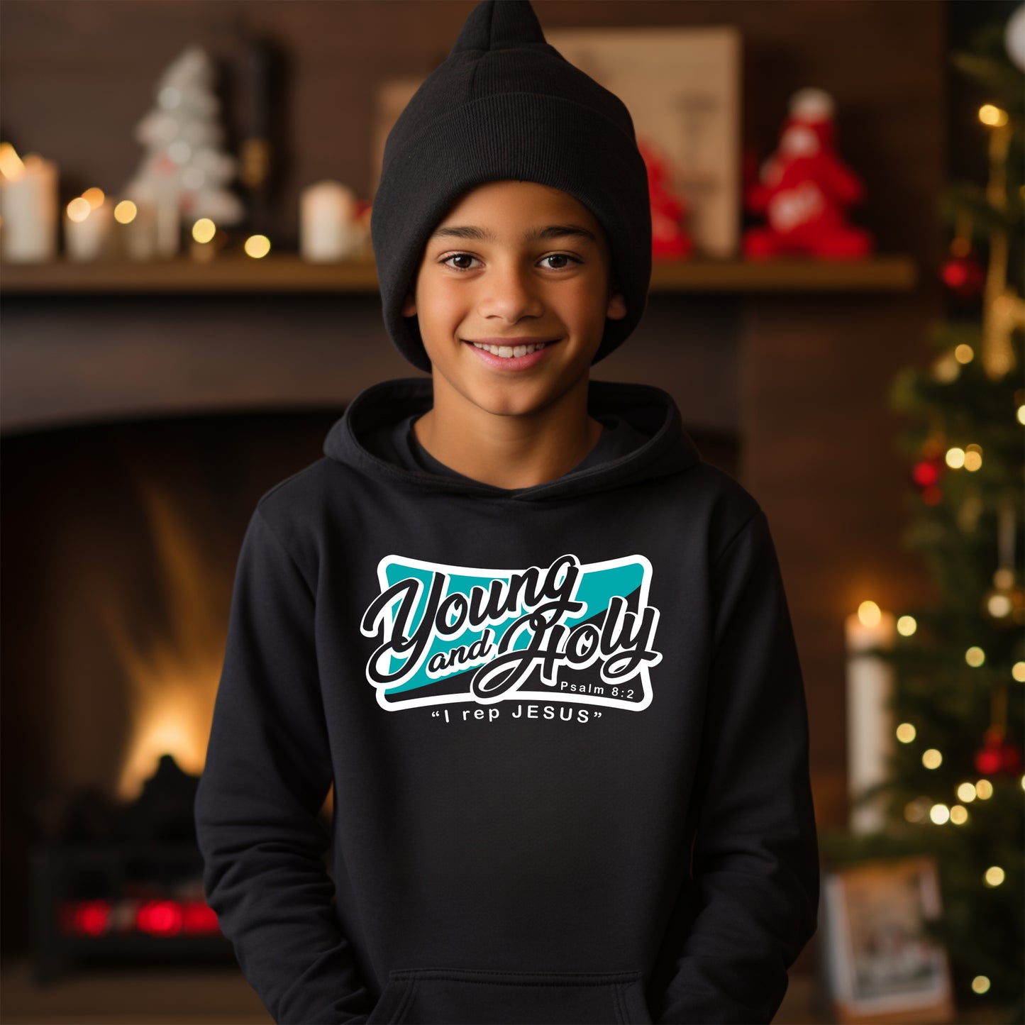 Young and Holy Christian Hoodie- Blue Design
