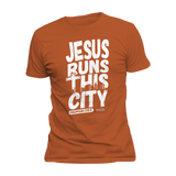 Jesus runs this city TX Orange T-Shirt - Christian - t shirt - Anointed T Shirts