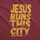 Jesus runs this city Garnet T-Shirt - Christian - t shirt - Anointed T Shirts